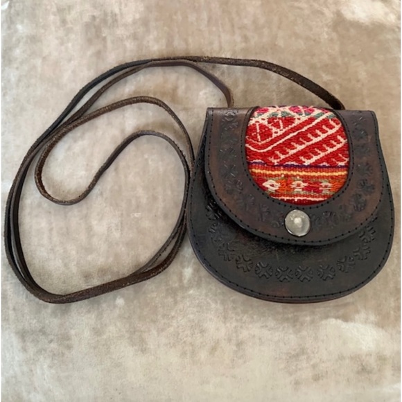 Bags Vintage Genuine Brown Leather Hand Tooled Boho Cross Shoulder